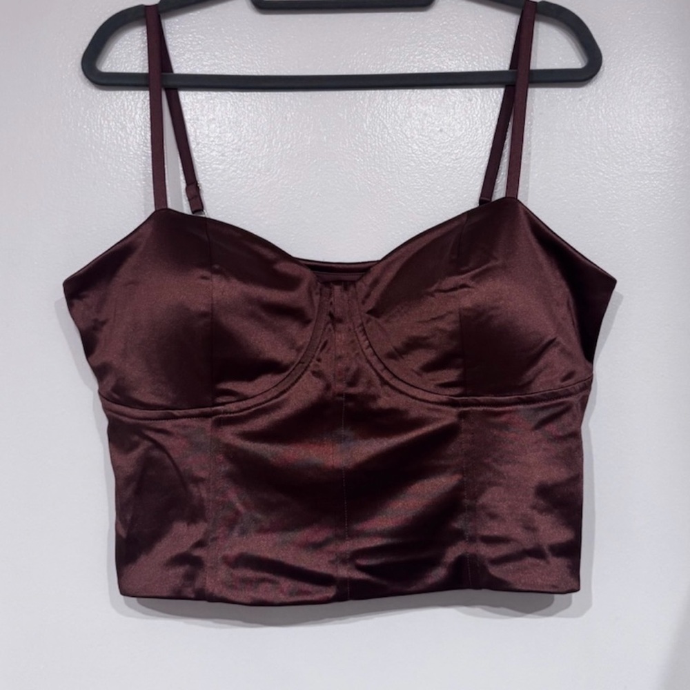 Express Copper Satin Bustier Crop Top XL
